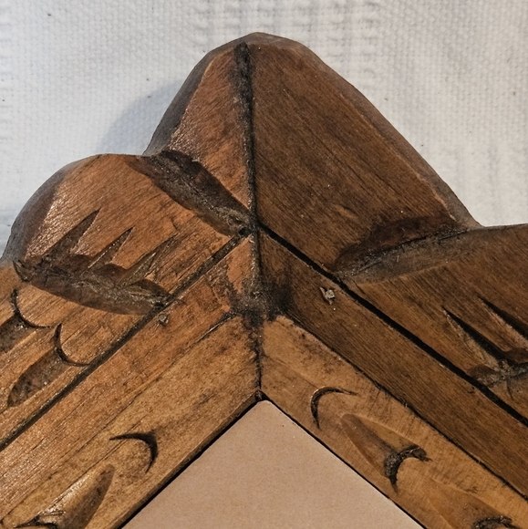 Wood Ceramic Tile Bowl Square Carved Fruit Centerpiece w/ Handles Circa 80's - Picture 9 of 11